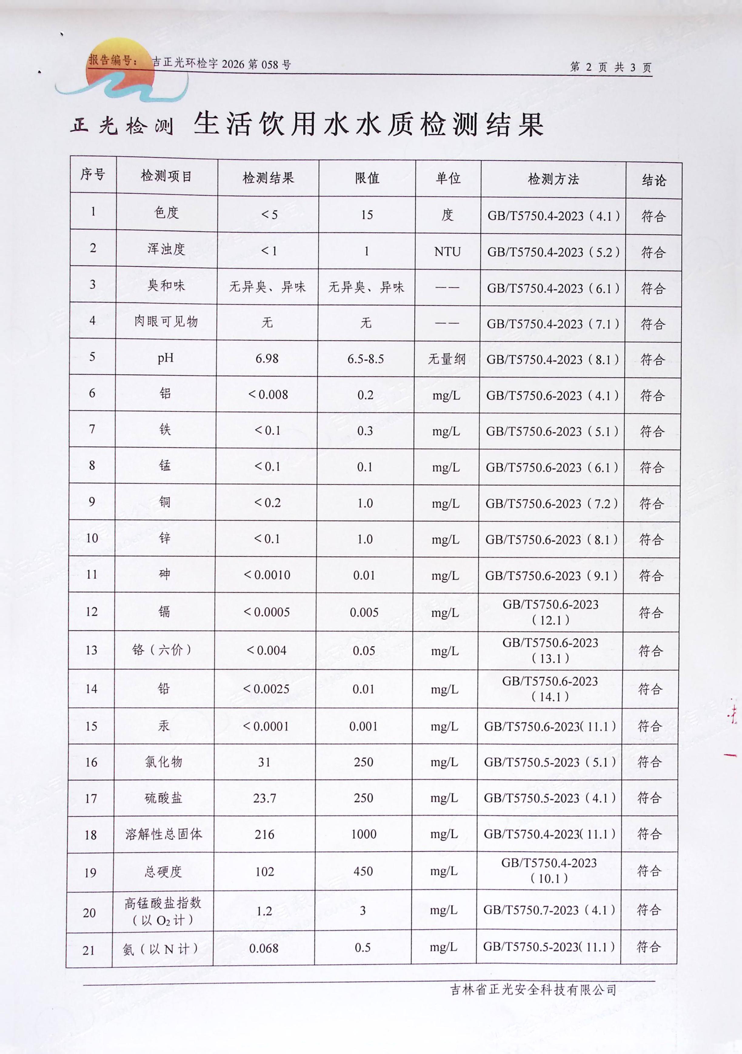 2026年9月水质报告